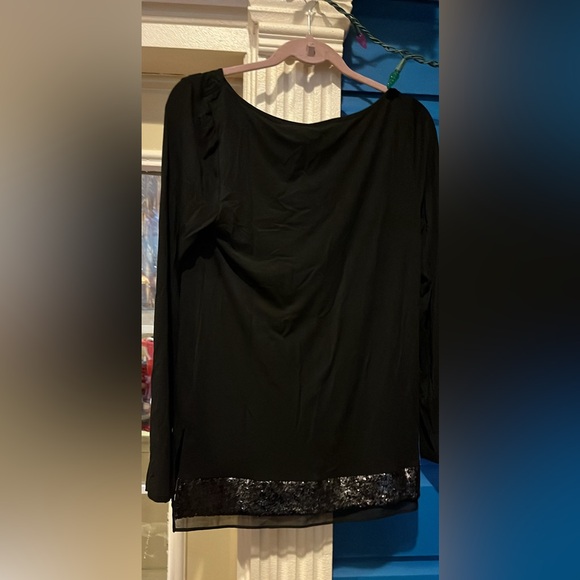 White House Black Market  Sz Small Black Top with Sequins - Picture 6 of 6